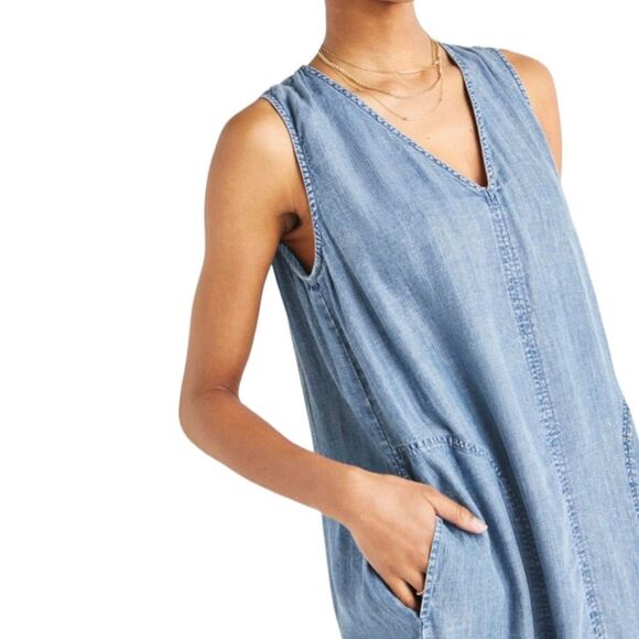 Splendid Denim Lagenlook Sleeveless Large Pocket Jean Mini Dress Women's Sz S - Picture 2 of 12